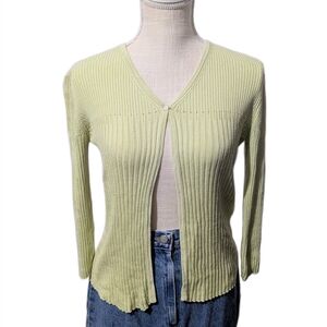 Vintage Barami Light Green Silk Knit Ribbed 90s Babydoll Cardigan Y2k Sweater